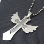 Man 2 layer Wing Cross 316L Steel Necklace -New-