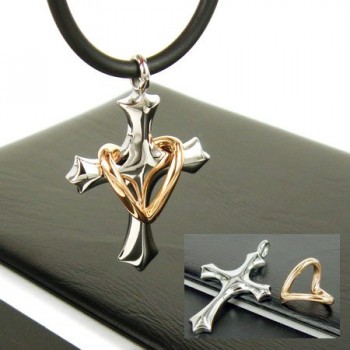 Man Heart Cross Pure Titanium Pendant-Free Chain