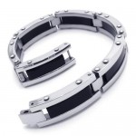 Men Black Silver Pure Titanium Rubber Bracelet Bangle 08101