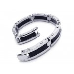 Men Black Silver Pure Titanium Rubber Bracelet Bangle