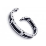 Men Black Silver Pure Titanium Rubber Bracelet Bangle