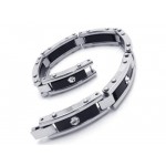 Men Black Silver Pure Titanium Bracelet Rubber Bangle