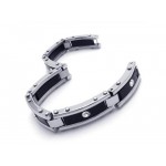 Men Black Silver Pure Titanium Bracelet Rubber Bangle