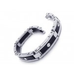 Men Black Silver Pure Titanium Bracelet Rubber Bangle