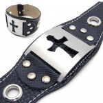 Mens Boys Pure Titanium Leather Cross Bracelet Bangle