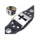 Mens Boys Pure Titanium Leather Cross Bracelet Bangle