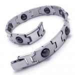 Mens Boy Silver Black Pure Titanium Magnetic Bracelet 15302 