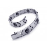 Mens Boy Silver Black Pure Titanium Magnetic Bracelet