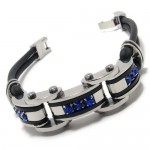 Men's Blue Black Silver Pure Titanium Rubber Bracelet