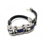 Men's Blue Black Silver Pure Titanium Rubber Bracelet