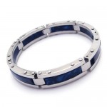 Mens Blue Silver Pure Titanium Rubber Bangle Bracelet 08102