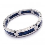 Mens Blue Silver Pure Titanium Rubber Bangle Bracelet