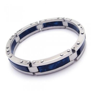 Mens Blue Silver Pure Titanium Rubber Bangle Bracelet 08102
