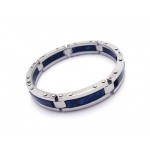 Mens Blue Silver Pure Titanium Rubber Bangle Bracelet
