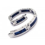 Mens Blue Silver Pure Titanium Rubber Bangle Bracelet