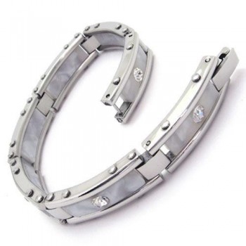 Men White Silver Pure Titanium Bracelet Rubber Bangle 08099