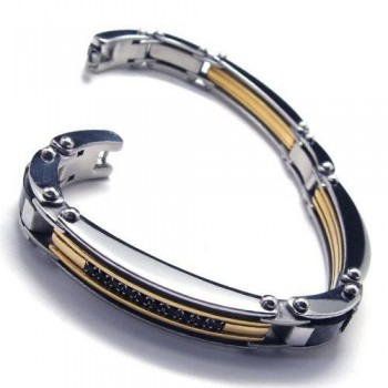 Men's Golden Silver Pure Titanium Charm Bracelet New 17640 