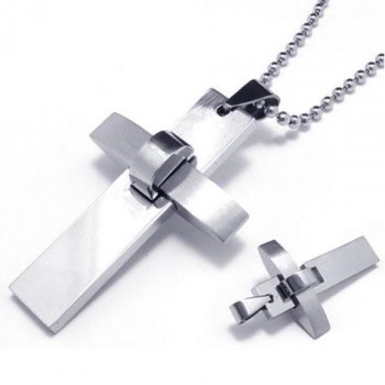 Mens Boys Silver Pure Titanium Cross Pendant Necklace 09247