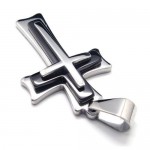 Men Black Silver Pure Titanium Cross Pendant Necklace