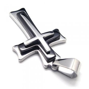 Men Black Silver Pure Titanium Cross Pendant Necklace 15768