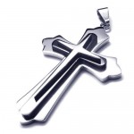 Men Black Silver Pure Titanium Cross Necklace Pendant 17649