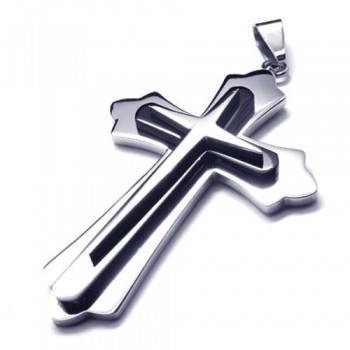 Men Black Silver Pure Titanium Cross Necklace Pendant 17649