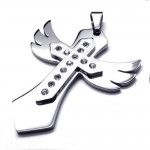 Mens Silver Pure Titanium Cross Necklace Wing Pendant 10496