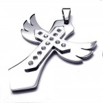 Mens Silver Pure Titanium Cross Necklace Wing Pendant