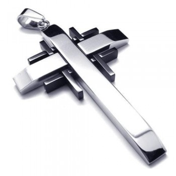 Men Black Silver Pure Titanium Cross Necklace Pendant 17695