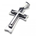 Men Black Silver Pure Titanium Cross Pendant Necklace