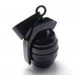 Mens Boy Black Pure Titanium Grenade Pendant Necklace