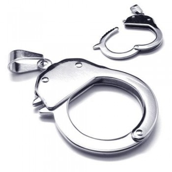 Men's Silver Pure Titanium Handcuff Pendant Necklace 17603