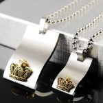 Sweetheart Lovers  titanium necklaces pendants with gold Crown
