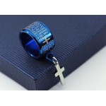 Exquisite Blue Titanium Ring Necklace and Cross Pendant