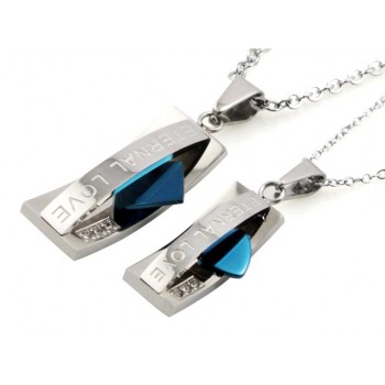 Eternal Love Sweetheart Lovers Blue Titanium Necklace Pendant