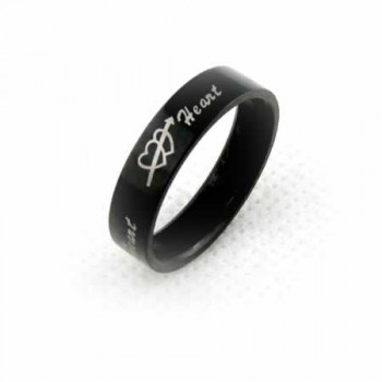 One arrow piercing through two hearts Mens 6mm Black Titanium Ring