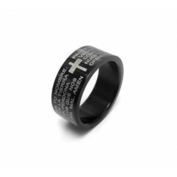 Bible Cross Mens 6mm Black Titanium Ring