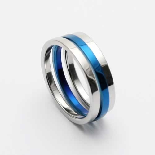 Home  Titanium Rings  Mens 6mm Blue  Silver Colour Titanium Ring