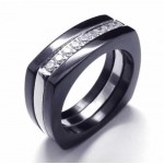 8mm Diamond Unisex Black Titanium Band Ring