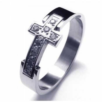 8mm Cross Diamond Unisex Titanium Band Ring 10017764 