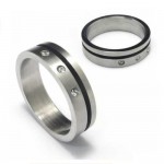 Diamond set 5mm Titanium & Black Enamel Band Ring