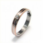 Diamond set 4mm Titanium & Gold Inlaid Court Band Ring