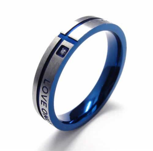Home  Titanium Rings  LOVE ONLY YOU Mens 4mm Blue Titanium Ring
