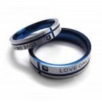 LOVE ONLY YOU Mens 4mm Blue Titanium Ring