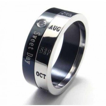 Sweet Day 8mm Diamond set Titanium Inlaid Court Band Rotatable Ring