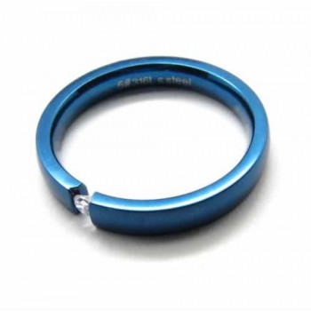 Blue Titanium 3mm Ring with Shining Diamond
