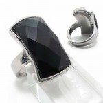 Black Agate 13mm Titanium Inlaid Court Band Ring