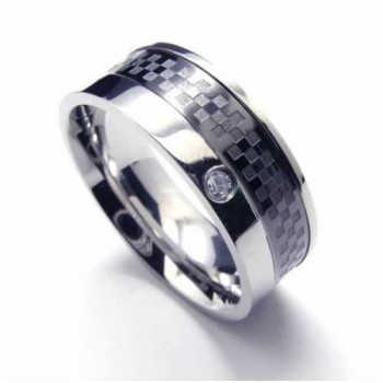 Diamond set 8mm Titanium Inlaid Court Band Ring