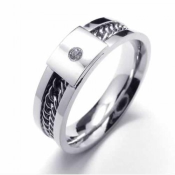 Diamond set 6mm Titanium Inlaid Court Band Ring