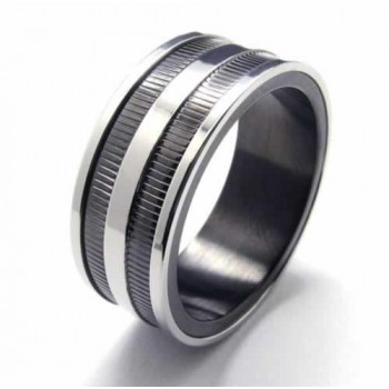 Two Grooved 8mm Black Titanium Ring